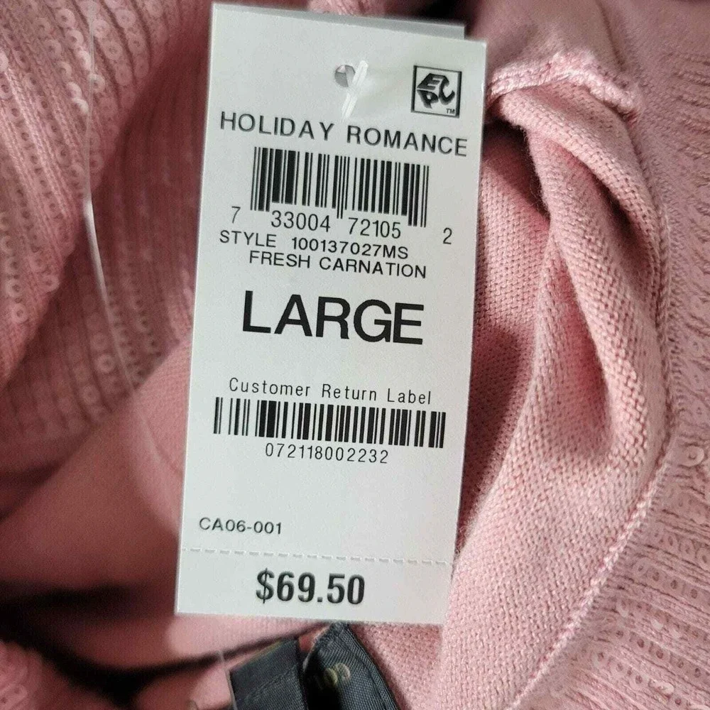JM Collection Pink Cowl Neck Sweater Sequined Long‎ Sleeve Lagenlook Knit L
